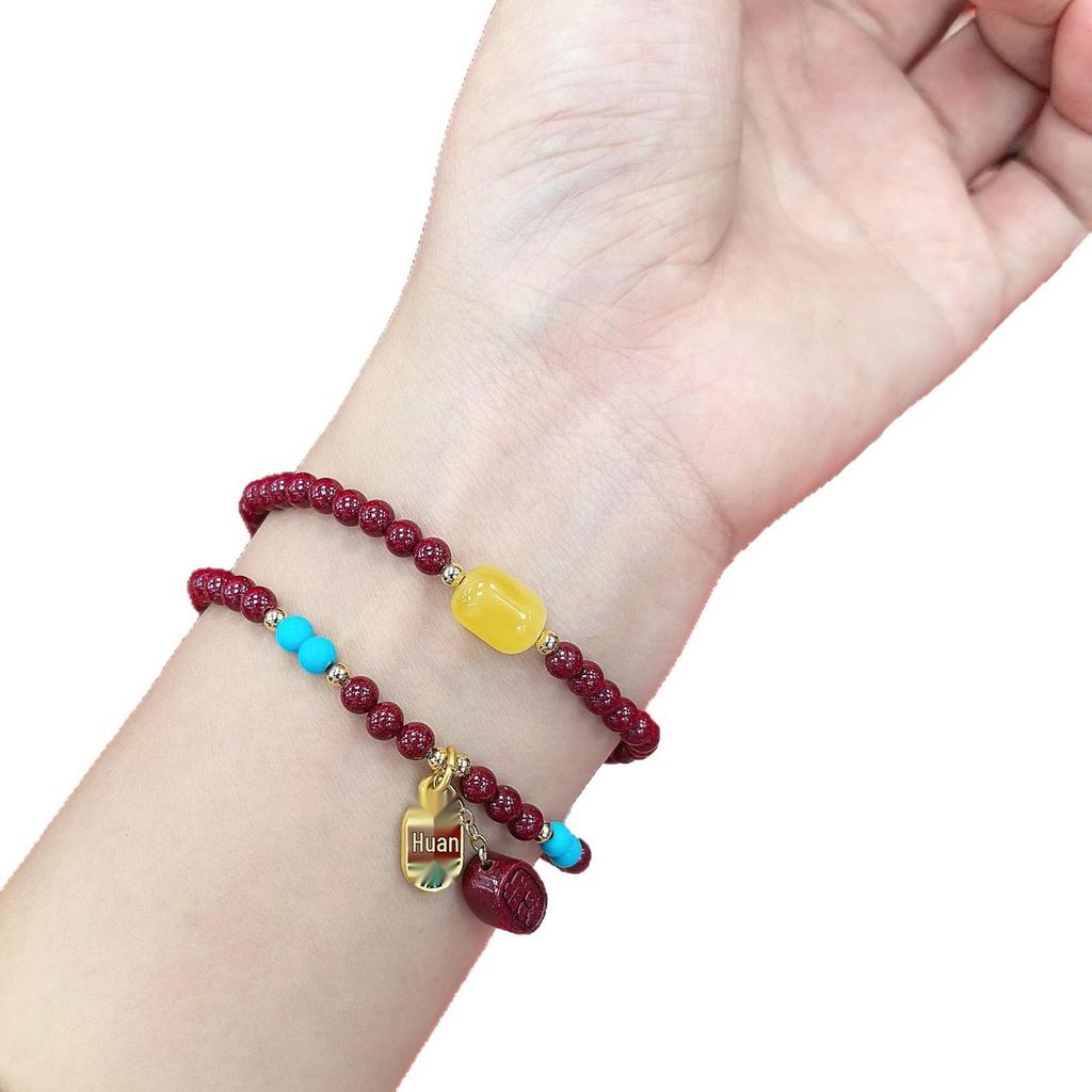 High Purity Cinnabar & Purple Gold Sand Bracelet with Realgar Amber (4/6mm) Double/Triple Loop