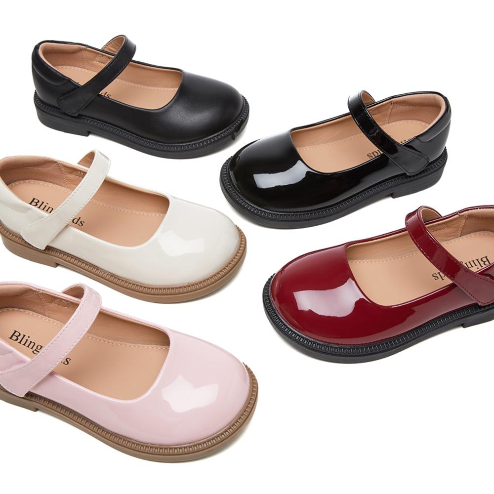 Sofort lieferbar Kinder Prinzessin Lederschuhe - Frühling/Herbst 2025, Schwarze Grundschul Auftrittsschuhe, Weiches Leder und Sohle.