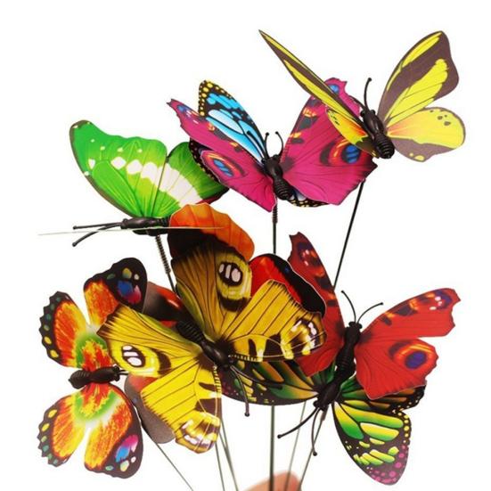 15Pcs Artificial Simulation Butterfly Stakes Garden Yard Plant Lawn Decoration
