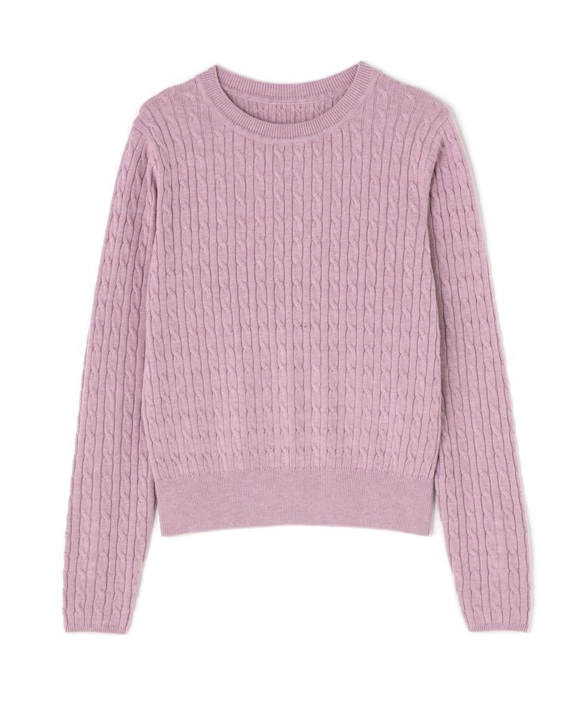 Natural Beauty Basics Mini Cable Knit Crew Neck Pullover Pink Sweater, Women's,