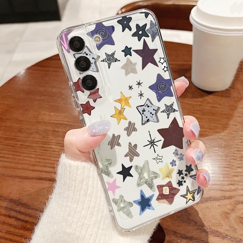Colorful Stars Print Case For Samsung Z Flip 8 7 FE 6 5 4 Magnetic Clear Hard PC Folding Phone Cover For Galaxy Z Flip8 Flip7 Flip6