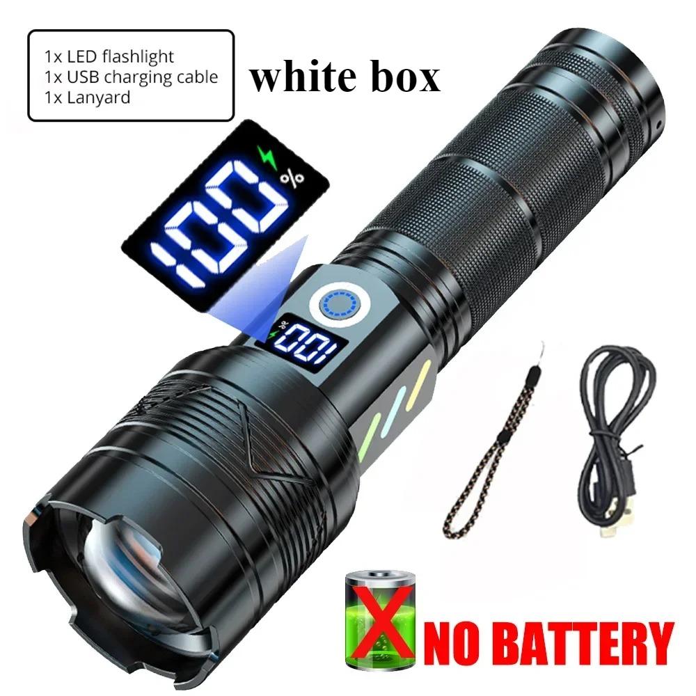 

Мощный светодиодный фонарик, сверхяркий фонарь с зарядкой от USB, уличный фонарь для кемпинга, дальний зум-фонарь, дисплей питания white box-No battery