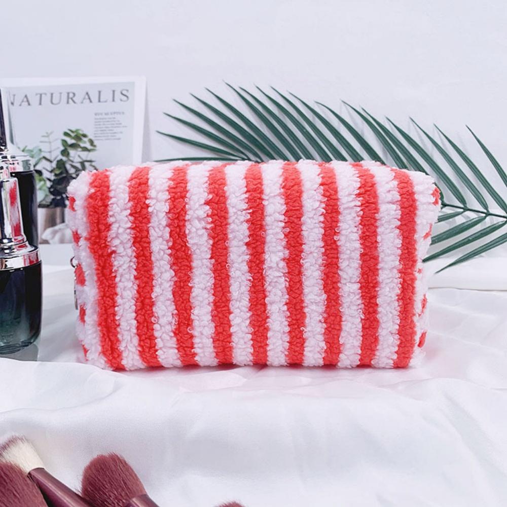 Winter Travel Cosmetic Bag For Men Women Soft Makeup Bag Stripe Beauty Toiletry Bag Makeup Brush Lipstick Storage Organizer