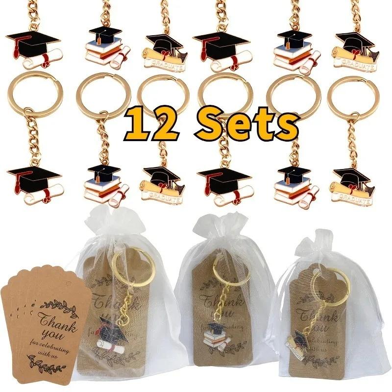 6/12Set Creative Alloy Graduation Cap Keychain Holder Decorative Oil Drip Zinc Alloy Graduation Gift For Graduation Season