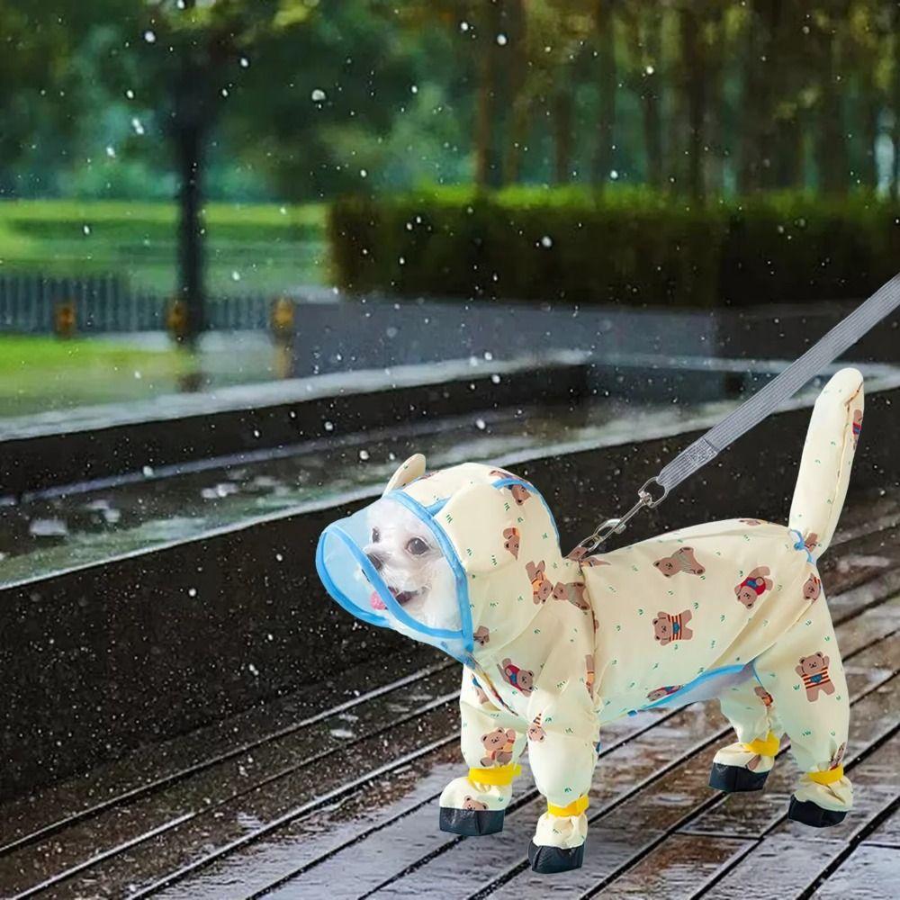 Windproof Dog Rain Cloak Cartoon Four Leg Raincoat Stylish Small Dog Clothes  Cats