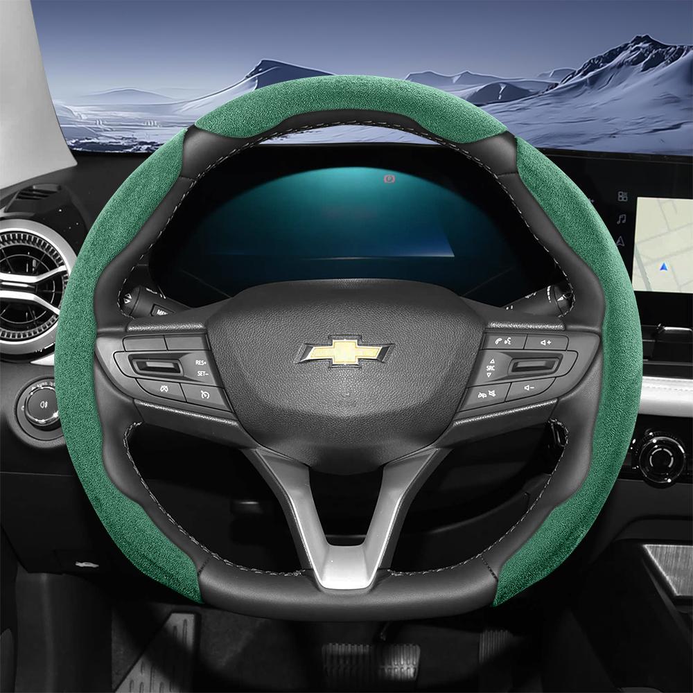 Suitable for Chevrolet Sport Suede Steering Wheel Cover with Split Snap-On Design for Silverado, Equinox, Trax, Onix, Tahoe, Traverse, Trailblazer