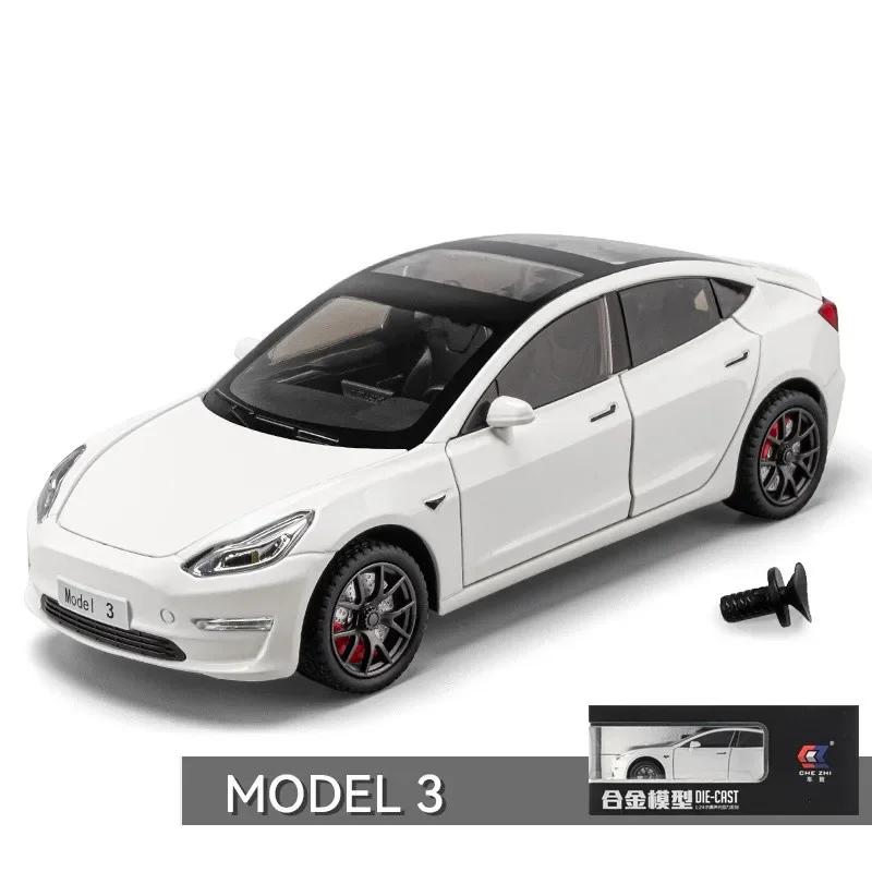 

1:24 Модель автомобіля Tesla Model 3 зі сплаву Лита металева іграшкова машина Модель автомобіля Висока симуляція Звук Світло Колекція Дитяча іграшка Подарунок