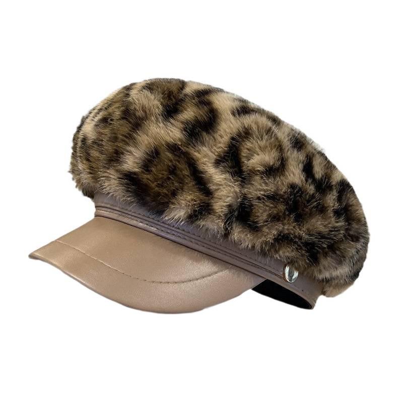 Leopard Print Newsboy Cap With Round Top And Stylish Design For Urban Commuting