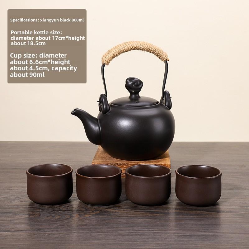 Outdoor Indoor Charcoal Tea Kettle with Hook Glass Cup for Home Use