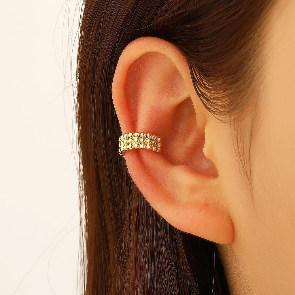 Clip per orecchio retrò francese a doppio strato in lega senza buco: Ear Cuff Semplice da Donna, Stile Freddo, di Nicchia Coreano, Temperamento