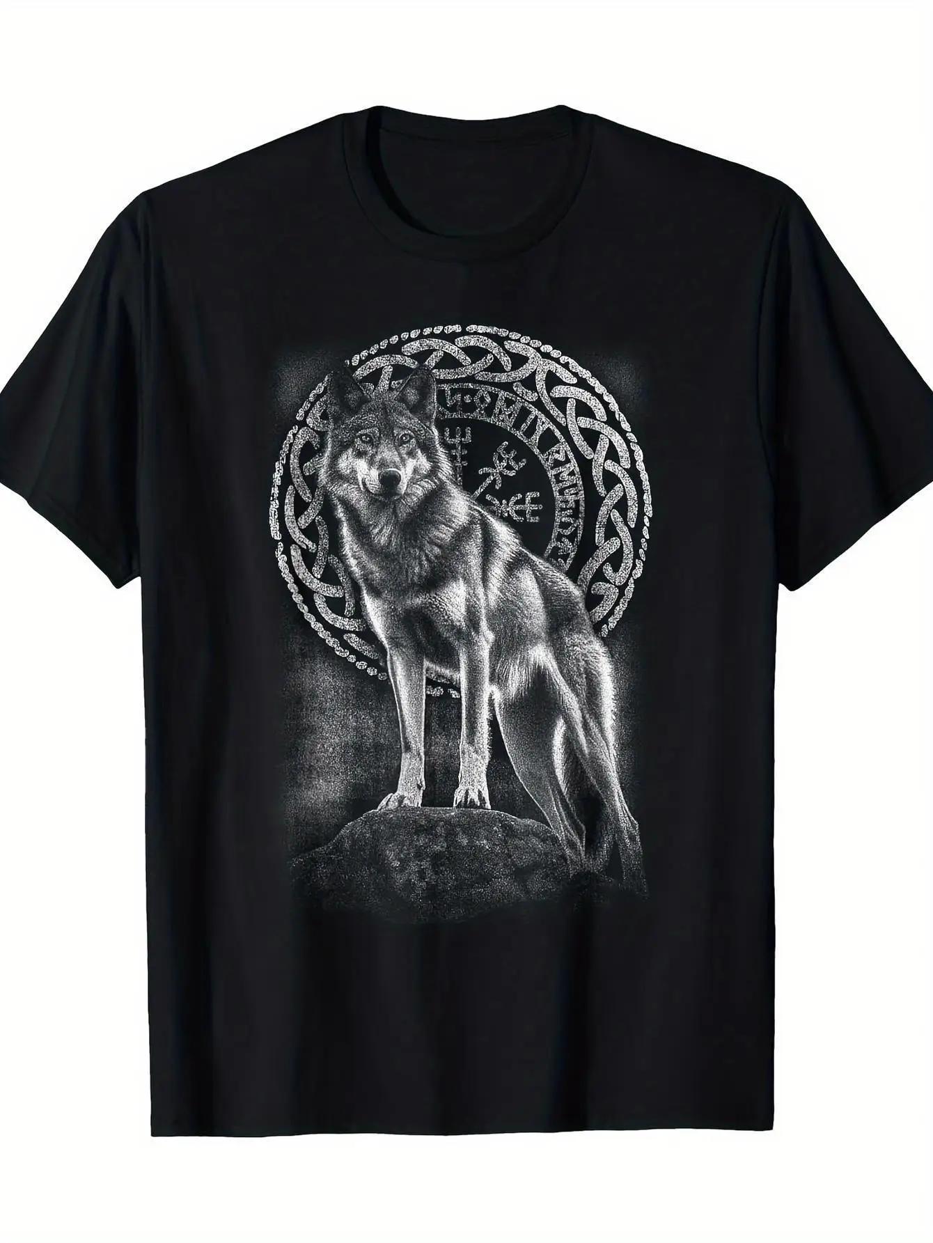 

Викингский Волк и Кельтский Узел Скандинавская Мифология Футболка Черный Узорный Топ с Руной Одина и Дизайном Головы Волка Подходит для Пеших Прогулок ... S разноцветный