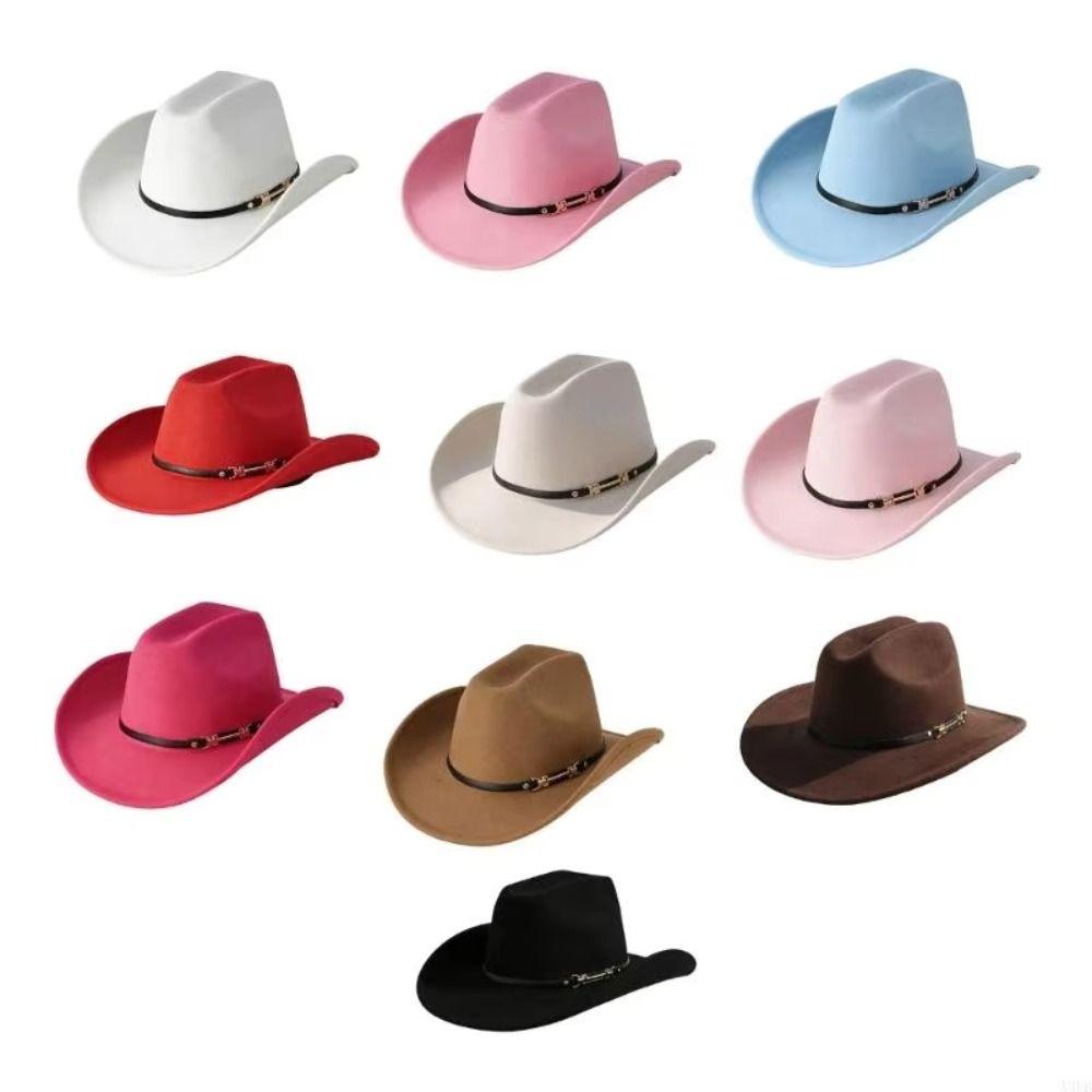 Windproof Cowboy Cap With Large Brims Breathable Western Cowboy Hat With Decorative Buckle Polyester Western Top Hat