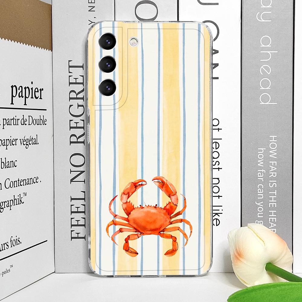 Simple Cute Striped Plaid Ocean Animal Printed Clear Phone Case for Samsung A57 A14 A16 A36 A55 A54 A53 A52 A51 A50 Soft Covers