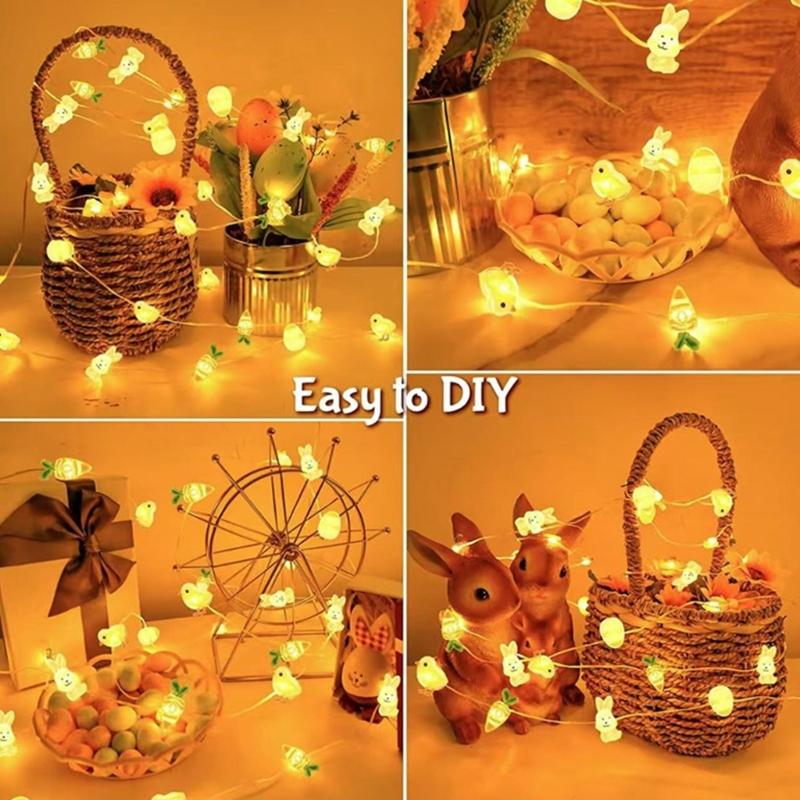 Easter Rabbit Themed LED Lights USB Charging Decorative String Lights for Tabletop Mantels Staircase Festival Decoration