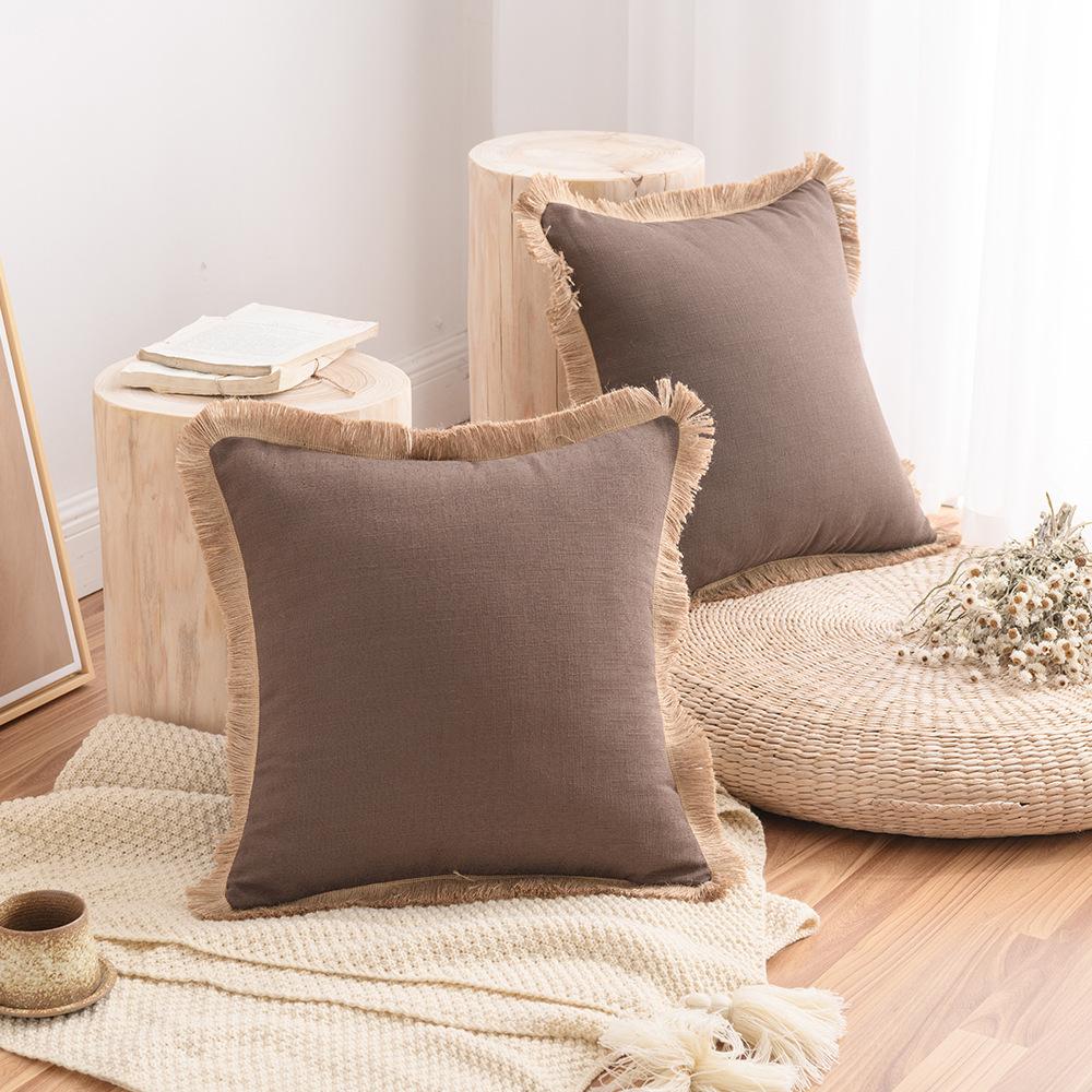 Cotton And Linen Pillow Case Sofa Cushion Nordic Ins Style Thickened Waist Pillow Solid Color Linen Back Pillow Quality