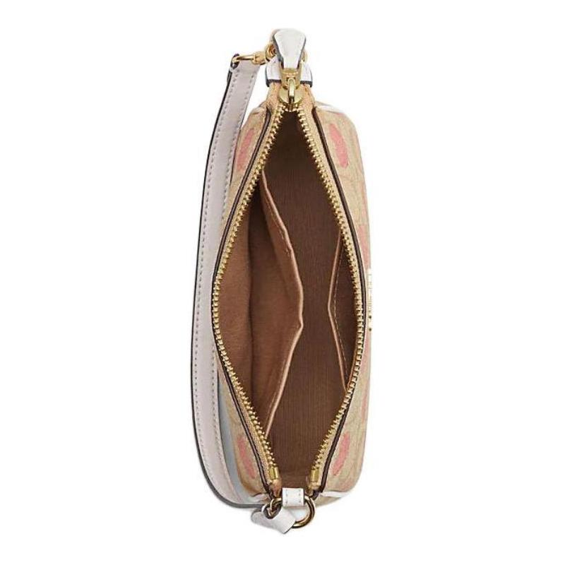 Coach Nolita 19 Classic Presbyopia Heart Print Zipper Closure PVC Underarm Bag Hand Shoulder Bag Small Women's Light Khaki and Chalk White