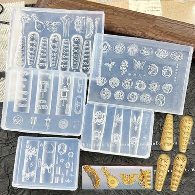 3D Silicone Nail Art Mold Template Lotus Lantern Goldfish Plate Buckle Carving Stencil Tool Diy Design Manicure Charm Decor