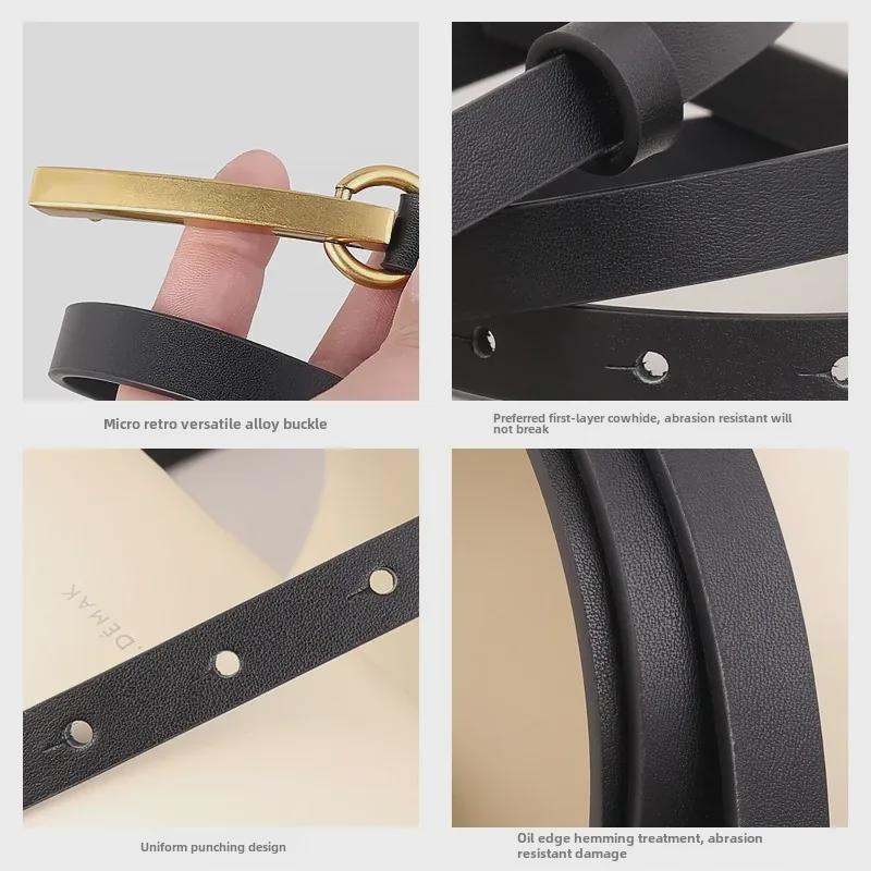 Curea din piele de vacă cu cataramă retro aurie pentru femei - la modă, lungă, cu etanșare în talie de înaltă calitate.