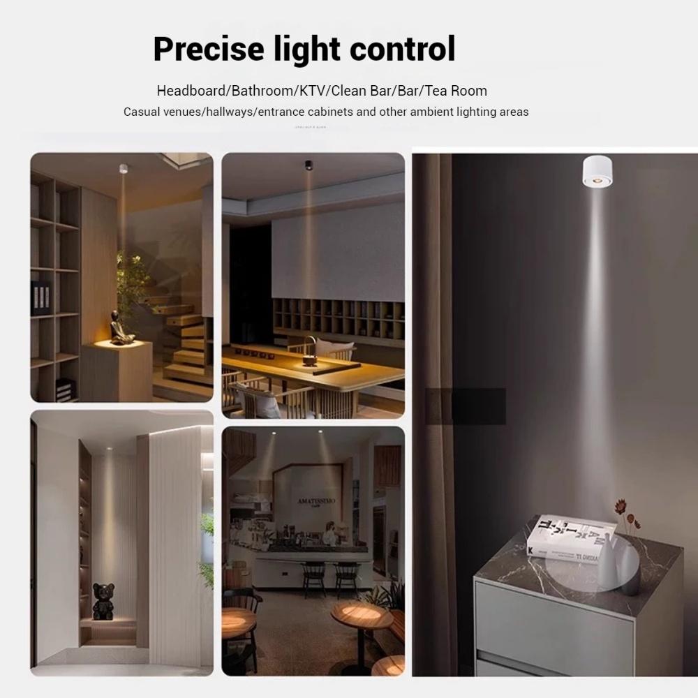 Small Beam Angle Spotlights 3°8°15°24° Dimmable Surface Mounted Ceiling Lights for Dining Tables Museums Bars Family Lighting
