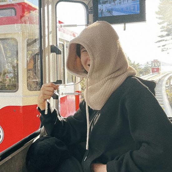 Écharpe Bonnet Couleur Unie Sangles Réglables Laine Chaud Cache-Cou Intégré Blocage de Température Hiver Extérieur Cyclisme Ski Coiffure