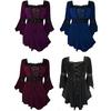 Women Size Plus Lace Up Blouse Shirts Ruffle Ladies Long Sleeve Tunic Peplum Top