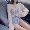 2024 Spring and Autumn New Lazy Wind Loose Long Sleeve Fashion Hollowed-out Slit Knitted Blouse