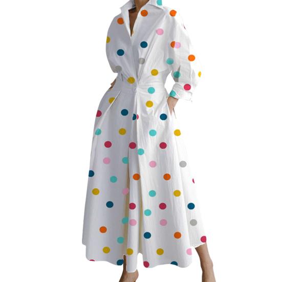 

Женское бохо платье-рубашка с запахом на одной пуговице, принт в горошек, длинный рукав XL разноцветный