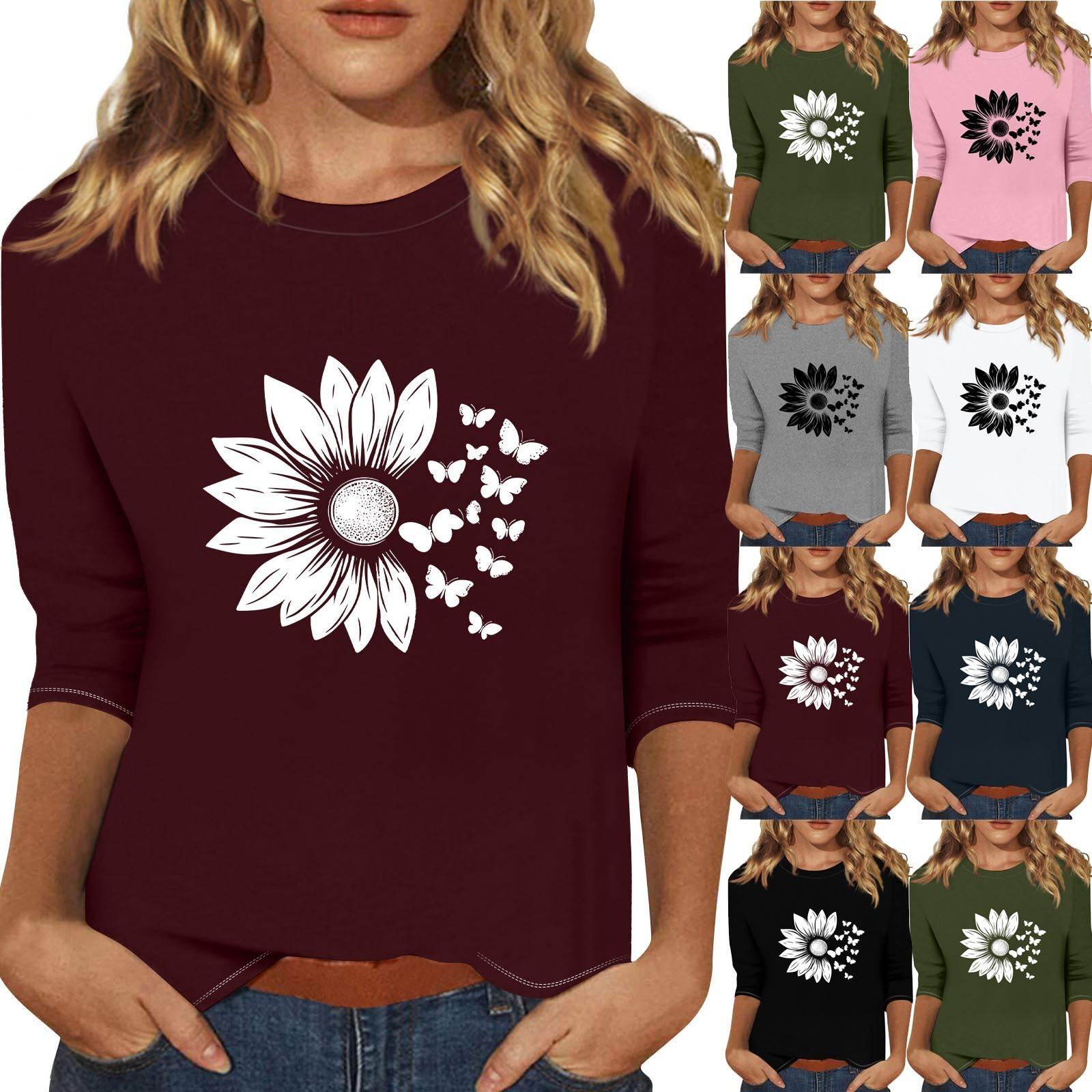 

Women s Fashionable Casual Three Quarter Sleeve Printed Collar Pullover Top L чорний