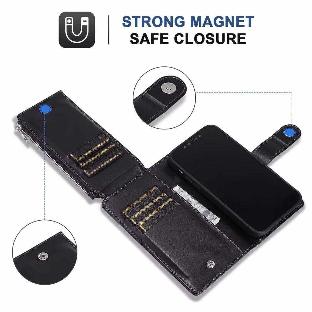 Applicable to iPhone14 mobile phone leather case 13Pro solid color nine-card zipper wallet protective case 12ProMax case