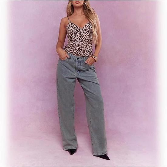 Women's sexy sleeveless V-neck backless leopard print suspender vest