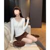 Women's Lace V-Neck Knit Top with Bow Tie - Long Sleeve, Autumn/Winter Design