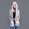 Plush Animal Ear Hat for Adult Unisex Earflap Gloves Scarf All In One Warm Trapper Hat Outdoor Activity Cold Weather Hat