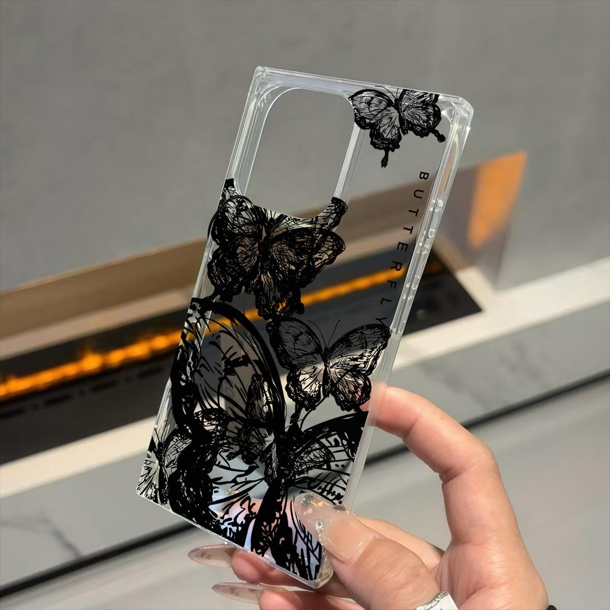 

Прозрачный квадратный чехол-бампер для iPhone 11 12 15 Plus 13 16 ProMax 14 Pro Max Защита от кислорода, узор Чернила-бабочка iphone 11 ProMax