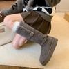 The Same Buckle Belt Thick-soled Plush Flanged Warm Cotton Shoes 2025 New Medium and Long Snow Boots Women's Winter Models