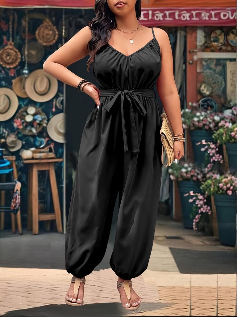 Elegant Plus Size Strappy Jumpsuit - Classic, Figure-Flattering Commuter Style for Summer