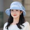 WTEMPO Women's Elegant Organza Flower Sun Hat Lightweight Mesh Bucket Hat with Floral Detail Breathable Casual Cap for Mature Ladies Spring Summer