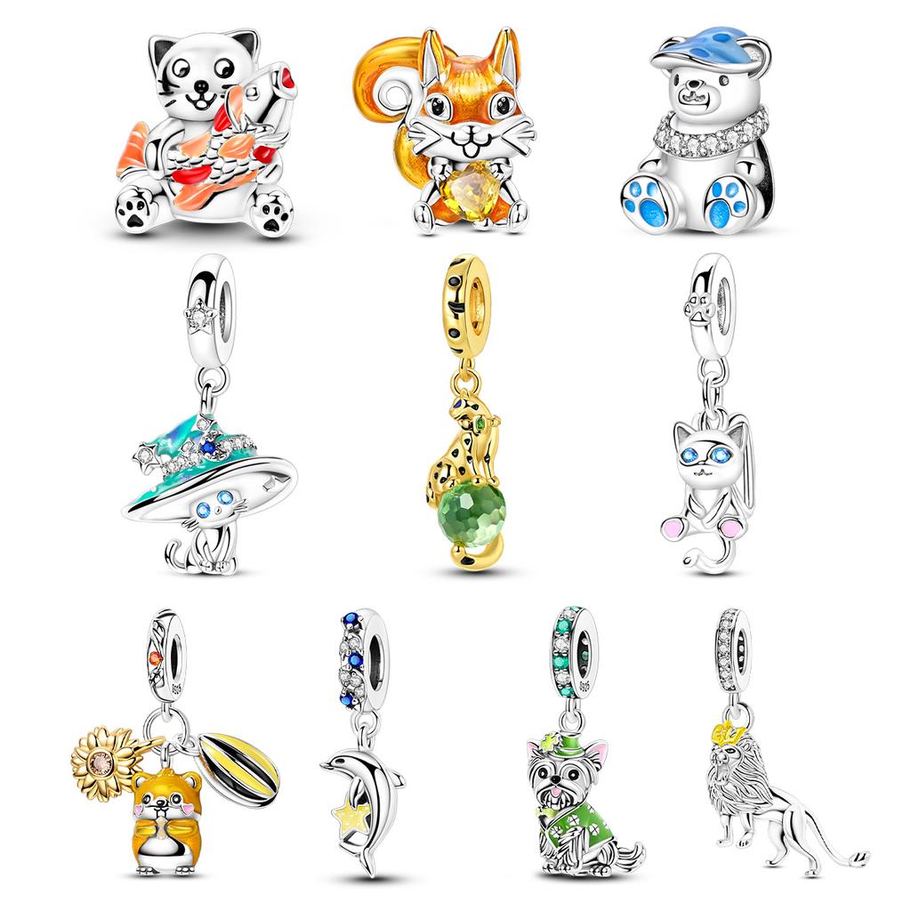 Copper Leopard Cat Dog Squirrel Lion Pendant Charms Fit Originalbracelet Charm Bead Necklace Diy Female Jewelry
