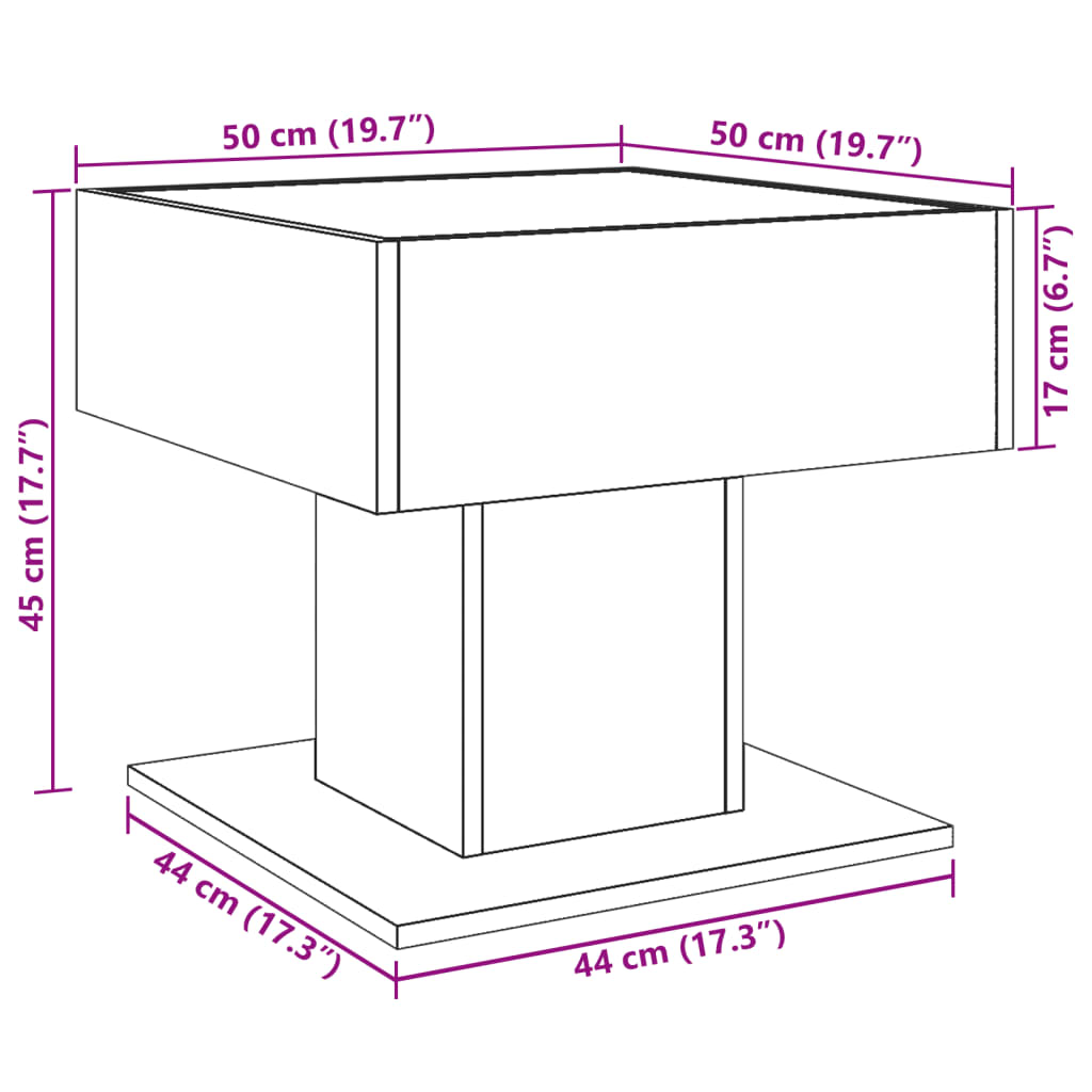 LED Coffee Table Brown Oak Effect 50x50x45 cm Wood Based Material