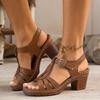 Women's High Heel Sandals 2025Summer New Wedge Heel Sandals Retro Leather Sandals Ladies Casual Platform Sandal Sandalias Mujer