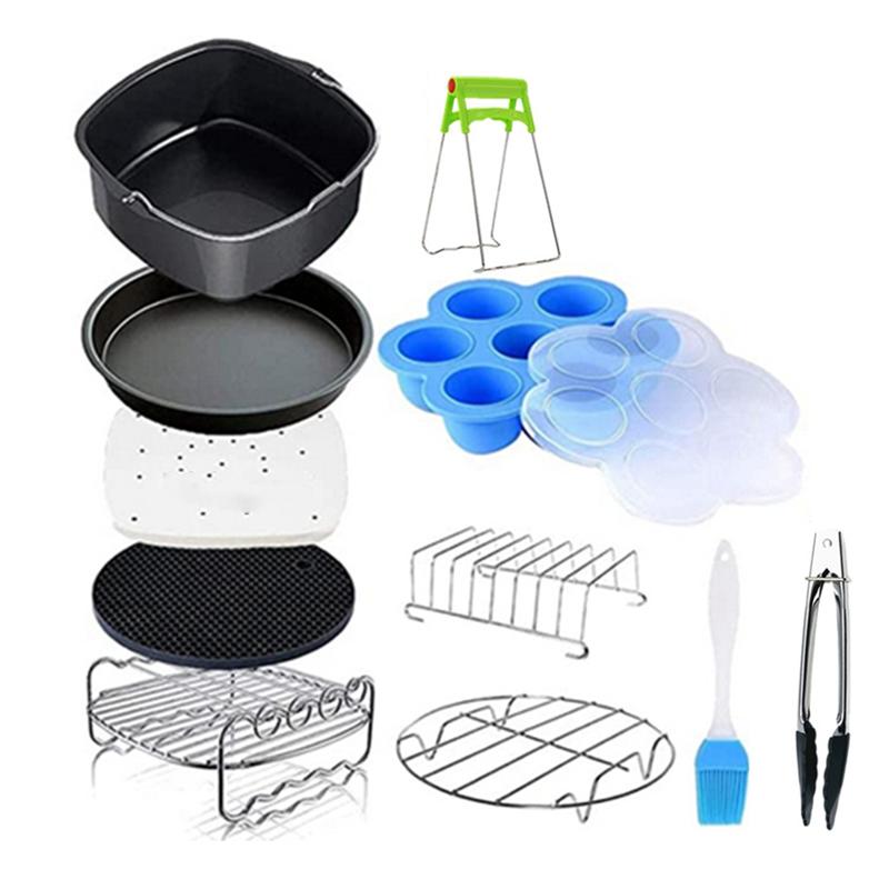 

A96I-Air Fryer Accessories 11Pcs Kit 7 Inch Compatible For Air Fryer, COSORI And Other Square Airfryers Accessories чорний