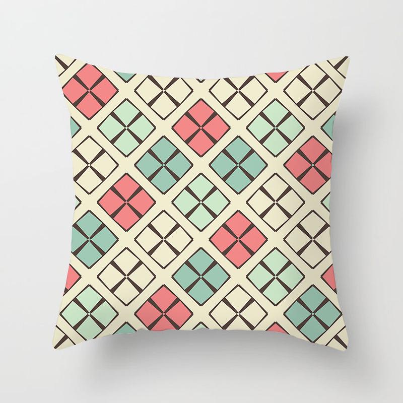 New Color-blocking Geometric Pillow Case, Peach Leather Velvet Cushion Sofa Cushion Cover, Splicing Living Room