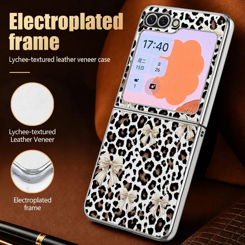 Bowknots Leopard Print Case For Samsung Galaxy Z Fold 8 Ultra 7 6 5 Z Fold8 Fold7 Fold6 Luxury Hybrid 3in1 Plating Leather Skin Phone Cover
