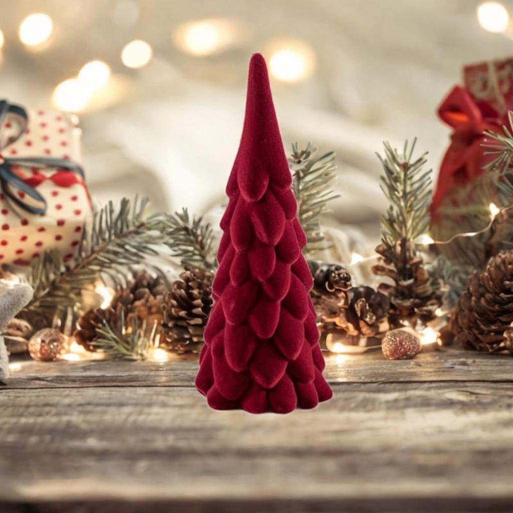 Small Xmas Tree Miniature Figurine Adorned With Red Flocked Decorative Es Ceramic Xmas Tree Statue