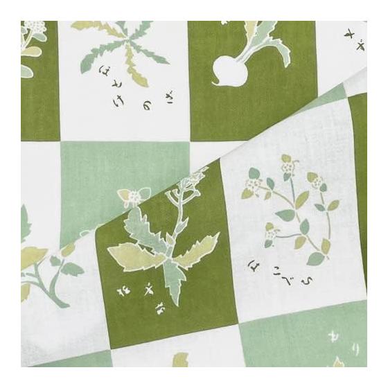 Somen Anbo Tenugui "Haru No Nanakusa" Green, Hand-dyed, 100% Cotton, Tokuoka, Made In Japan, 35cm X 100cm