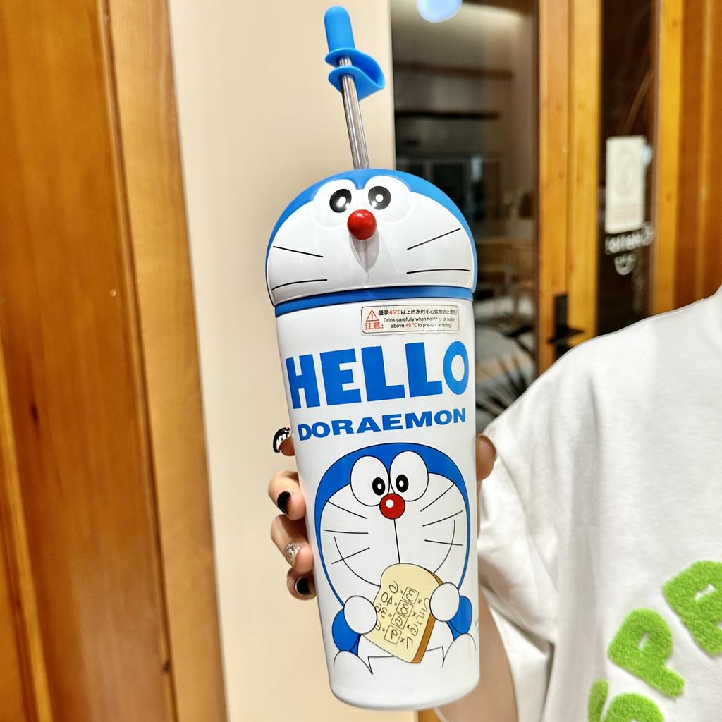 Thermos Cup Jingdong Cat Doraemon Coffee Cup Stainless Children Thermos Cup Big Cap Ice Cup Water Cup Durable Durable