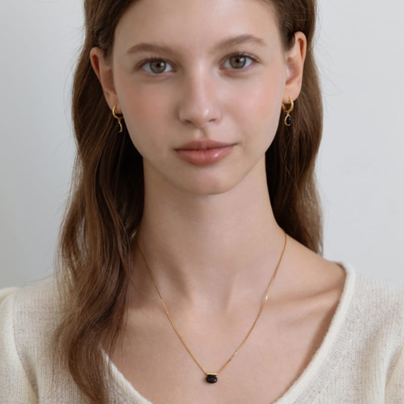 TATIANA (925 Silver) Oval Bar Stone Pendant Necklace NZ2512 Onyx