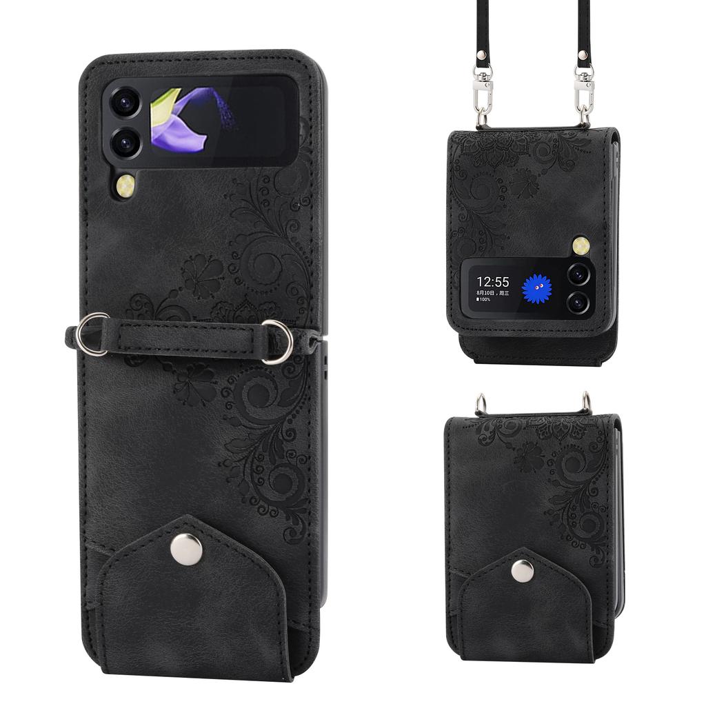 For Samsung Galaxy Z Flip6 5G Leather Case Multiple Card Slots Phone Cover with Shoulder Strap