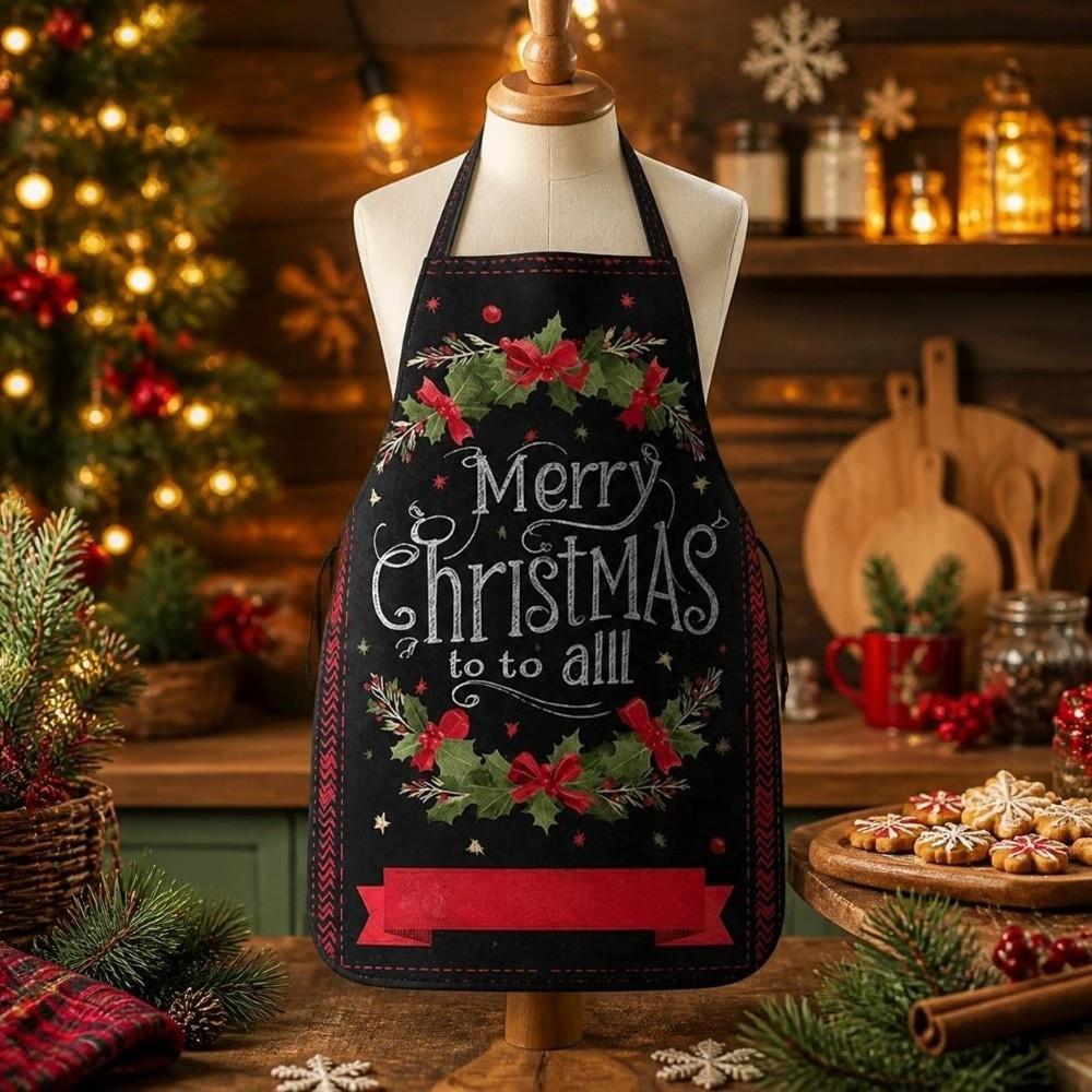 Cross Strap Xmas Kitchen Apron Stain-Resistant Chef Work Uniform Holiday Decor Coveralls Christmas
