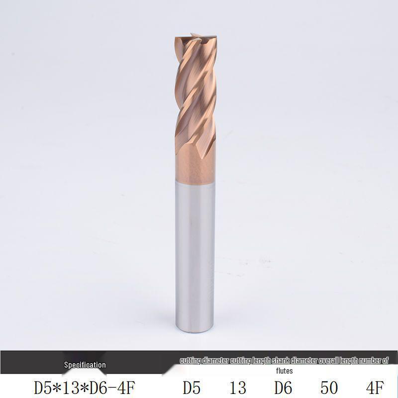 55° Tungsten Steel 4-Flute End Mill, Hard Alloy Coated, CNC Flat Bottom Tool