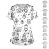 Women's Short Sleeve Stagger V Neck Print Pocket Dry- Top